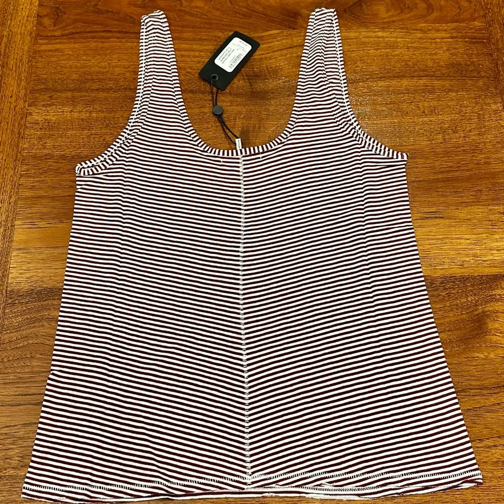 Rag & Bone Michal Crop Scoop Neck Tank, Burgundy Stripe, Small - Picture 4 of 7